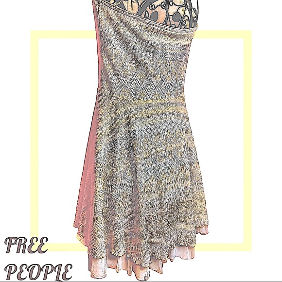 FREE PEOPLE BRAND SIZE LARGE STRAPLESS BOHO CHIC Mini Dress. Strands of color - Picture 9 of 14